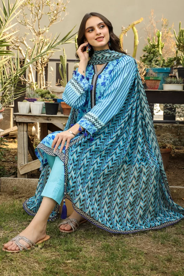 03 PIECE UNSTITCHED KOMAL PRINTS WITH PRINTED CHIFFON DUPATTA - Image 3