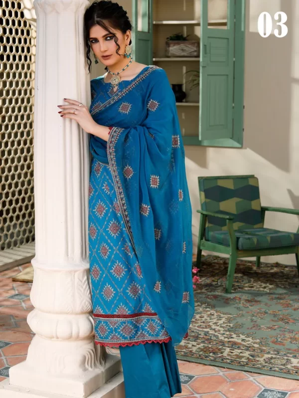 MANIZY SAQAFAT PREMIUM EMBROIDERED LAWN UNSTICHED 3PC SUIT - Image 3