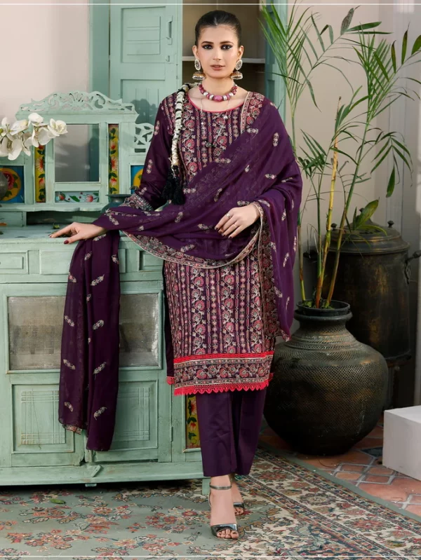 MANIZY SAQAFAT PREMIUM EMBROIDERED LAWN UNSTICHED 3PC SUIT - Image 2